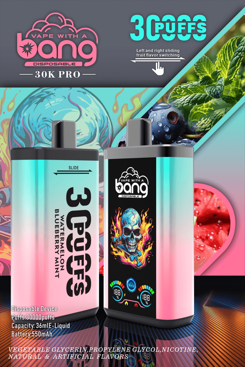 dual flavor disposable vape Bang 30k 30000 PRO pen 0% 2% 3% 5% Nicotine 16Tastes LCD Display Factory Direct Choose Flavor:Miami Mint 0% No Nic Top 10 Best Vape RAZ RYL