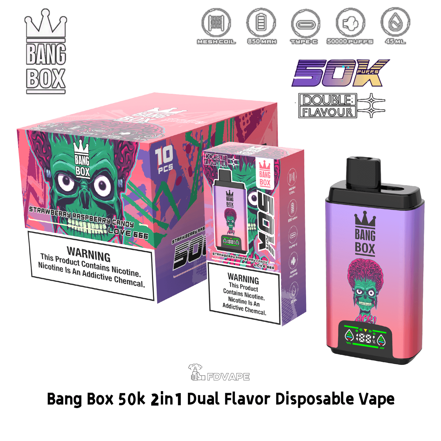 box vapes for sale Bang 50000 50K Puffs Disposable Vape 2 in 1 Dual Flavor Pod 0% 2% 3% 5% Nicotines 12Tastes Smart screen Vape Factory Direct SMOKEZILLA Flavour:Blueberry Cherry Cranberry Refilling a Disposable Vape?
