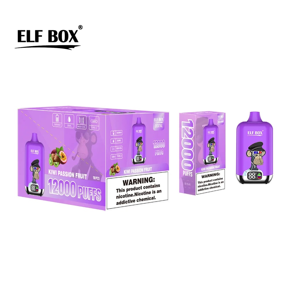 ELF Box Digital 12000 Puffs Disposable Vape 0% 2% 3% 5% Nicotine 12 Tastes  Rechargeable LED display Factory Direct