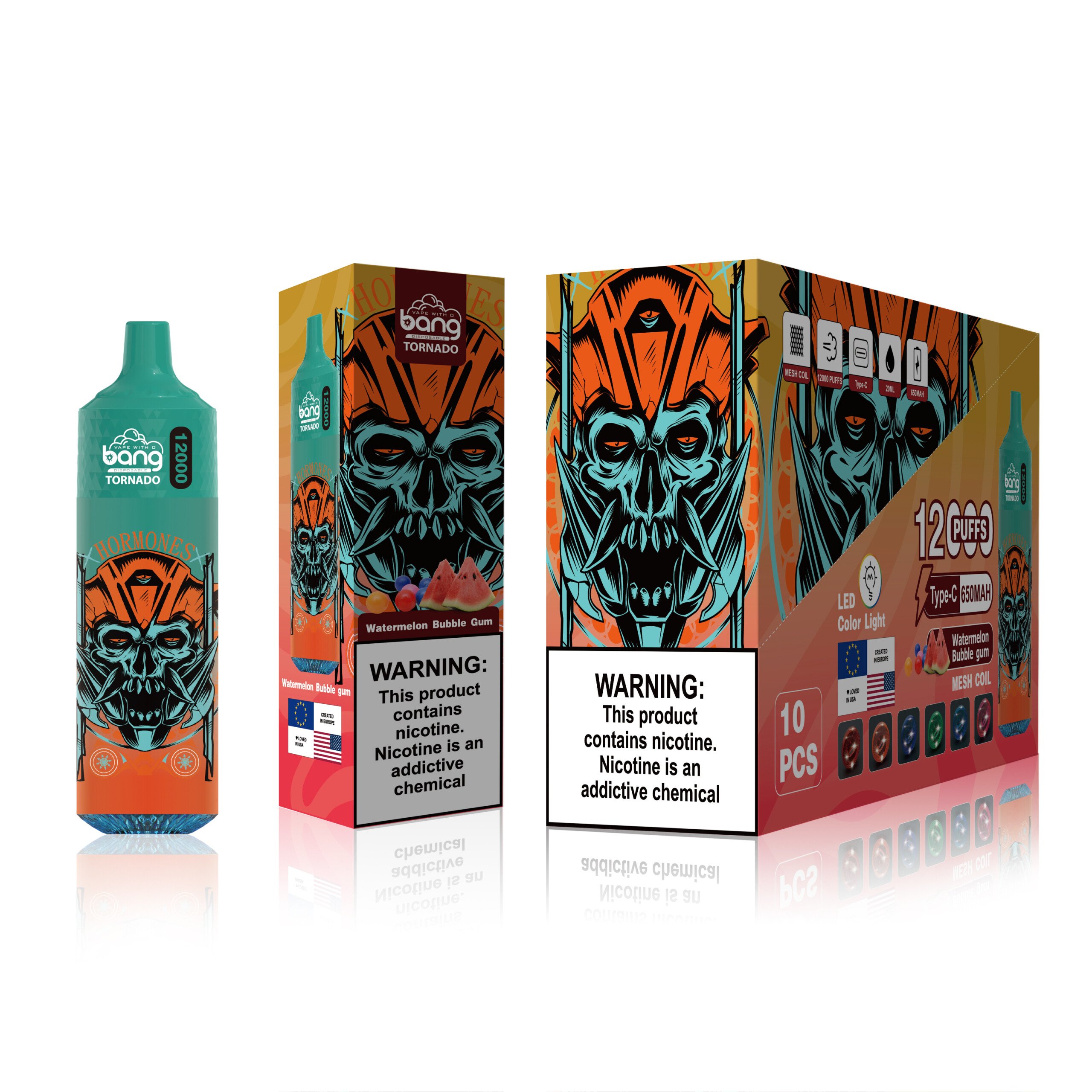Bang Tornado 12000 12k Puffs Einweg-Vape 0% 2% 3% 5% Nikotin 12  Geschmacksrichtungen Wiederaufladbar Direkt ab Werk