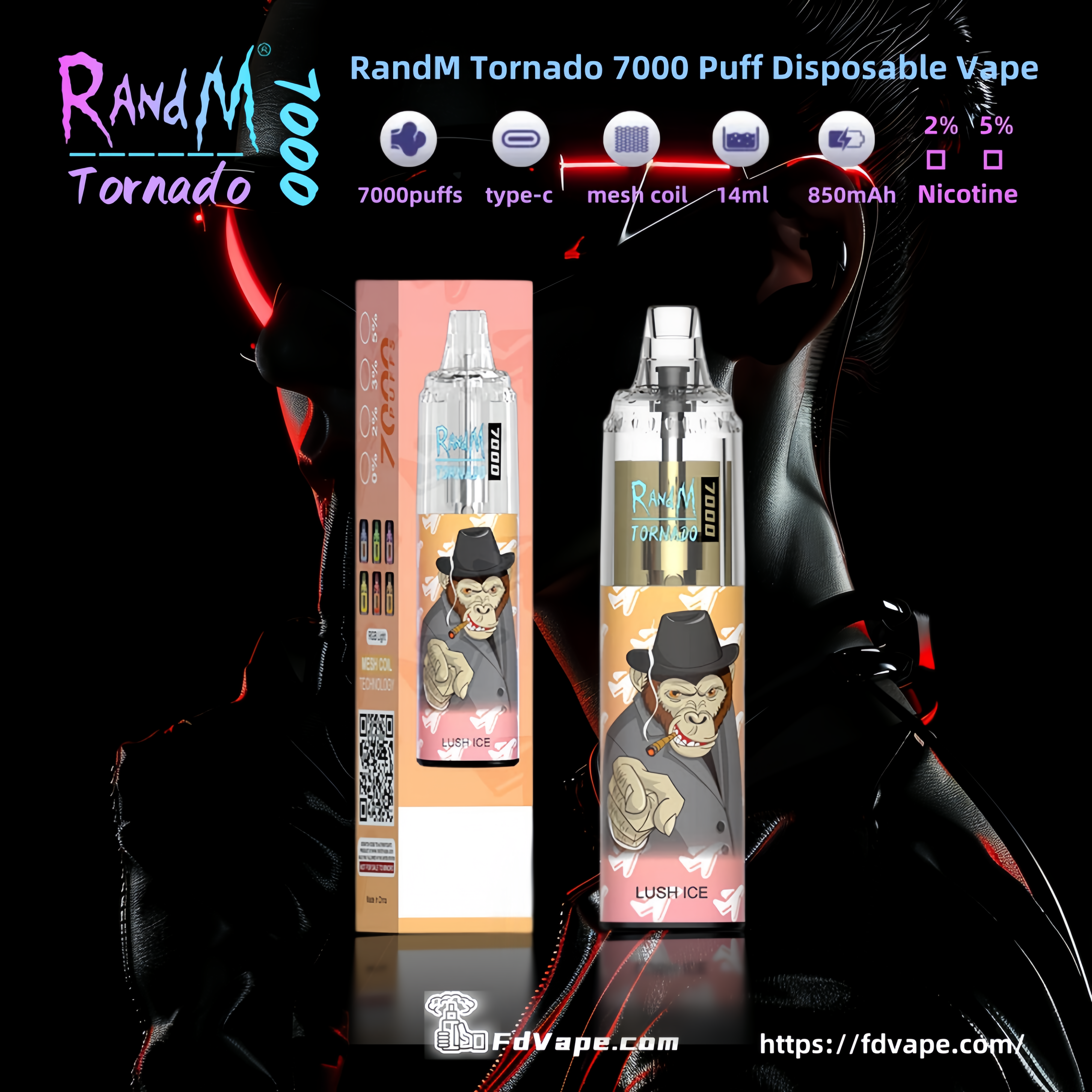 RandM Tornado 7000 7k Puffs Disposable Vape 2% 5% Nicotine 50+Tastes  Rechargeable Factory Direct - FDVAPE
