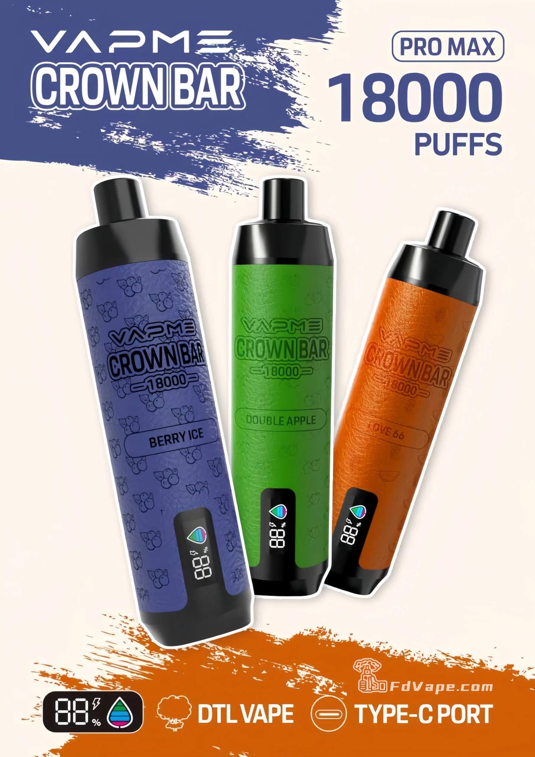 VAPME CROWN BAR 18000 Puffs PRO MAX Top Sale Einweg-Vape-Pen