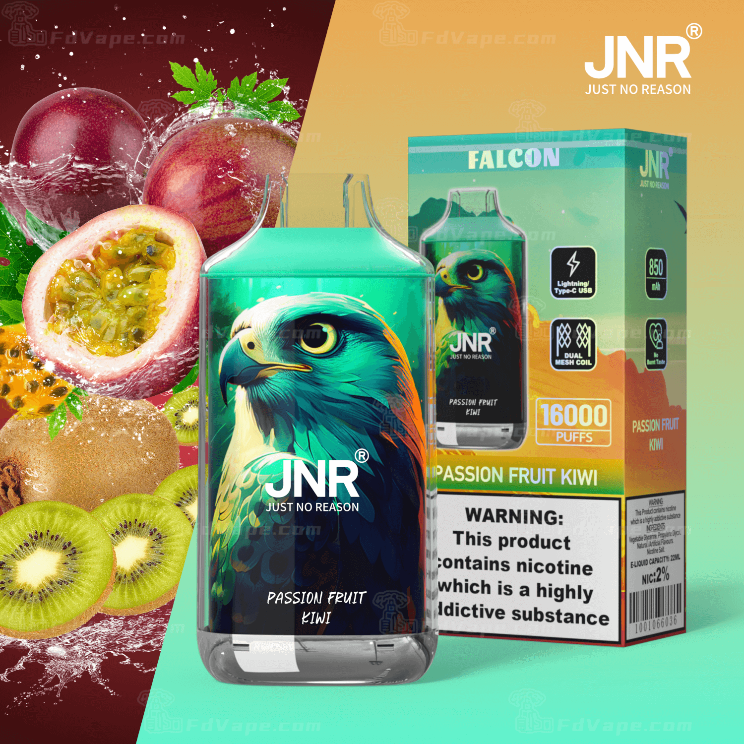 JNR Falcon 16000 16k Puffs Disposable Vape Pod 0% 2% 5% Nicotine 29Tastes  Dual Mesh Factory Direct - FDVAPE
