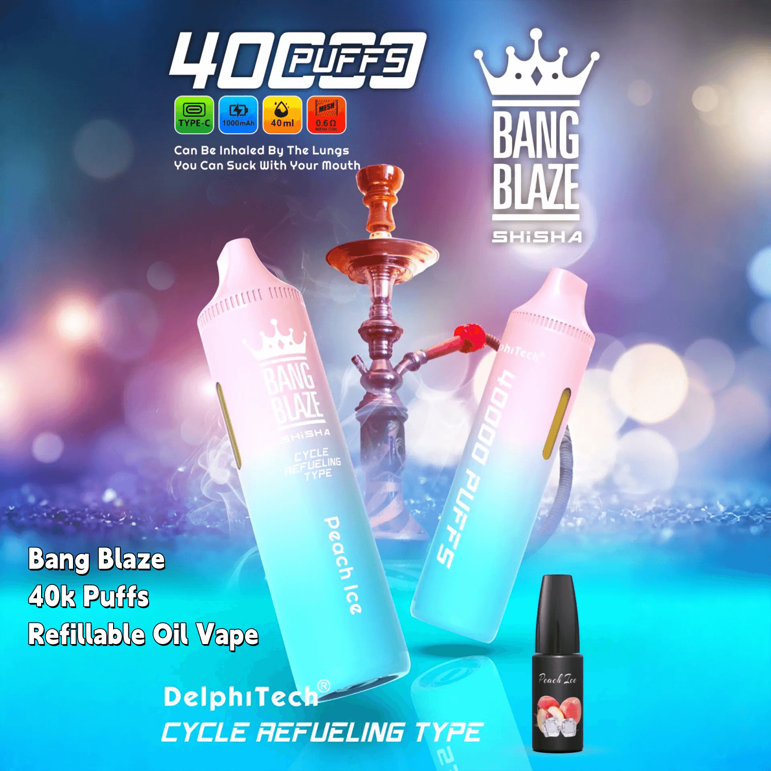 Bang Blaze 40000 40K Puffs Oil Disposable Vape Refillable Oil 0% 2% 3% 5%  Nicotine 12Tastes Rechargeable Factory Direct