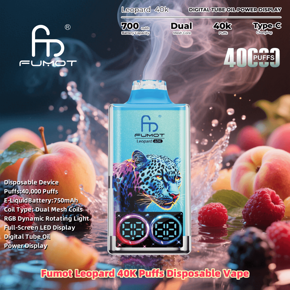 Fumot Leopard 40000 40K Puffs Disposable Vape Dual Mesh Coil 2% 3% 5%  Nicotine 16Tastes RGB LED Lndicator Factory Direct - FDVAPE