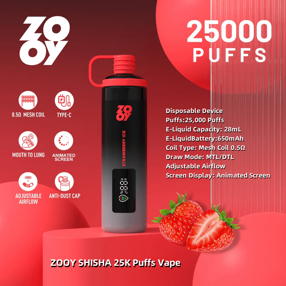 ZOOY SHISHA 25000 25K Puffs Einweg-Vape Luftstrom einstellbar 0% 2% 3% 5%  Nikotin 10 Geschmacksrichtungen Animierter Bildschirm Direkt ab Werk -  FDVAPE
