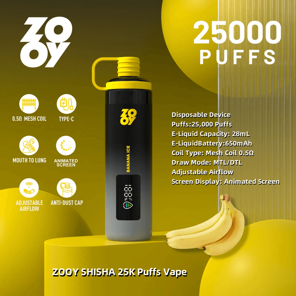 ZOOY SHISHA 25000 25K Puffs Disposable Vape Airflow Ajustable 0% 2% 3% 5% Nicotine 10Tastes Animated Screen Factory Direct - FDVAPE ZOOY SHISHA 25000 25K Puffs Disposable Vape Airflow Ajustable 0% 2% 3% 5% Nicotine 10Tastes Animated Screen Factory Direct - FDVAPE