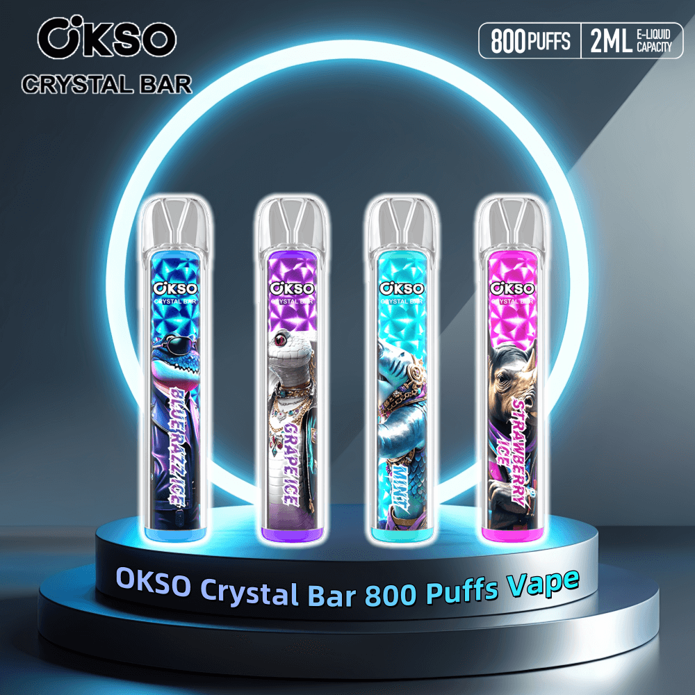 OKSO Crystal Bar 800 Puffs Disposable Vape Pen 0% 2% 3% 5% Nicotine  10Tastes RGB LED Factory Direct - FDVAPE
