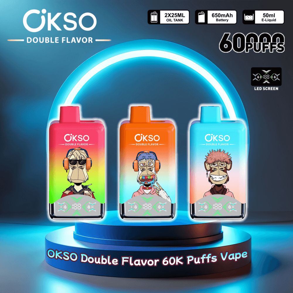 OKSO Double Flavor 60000 60K Puffs Disposable Vape 0% 2% 3% 5% Nicotine  10Tastes LED Screen Factory Direct - FDVAPE