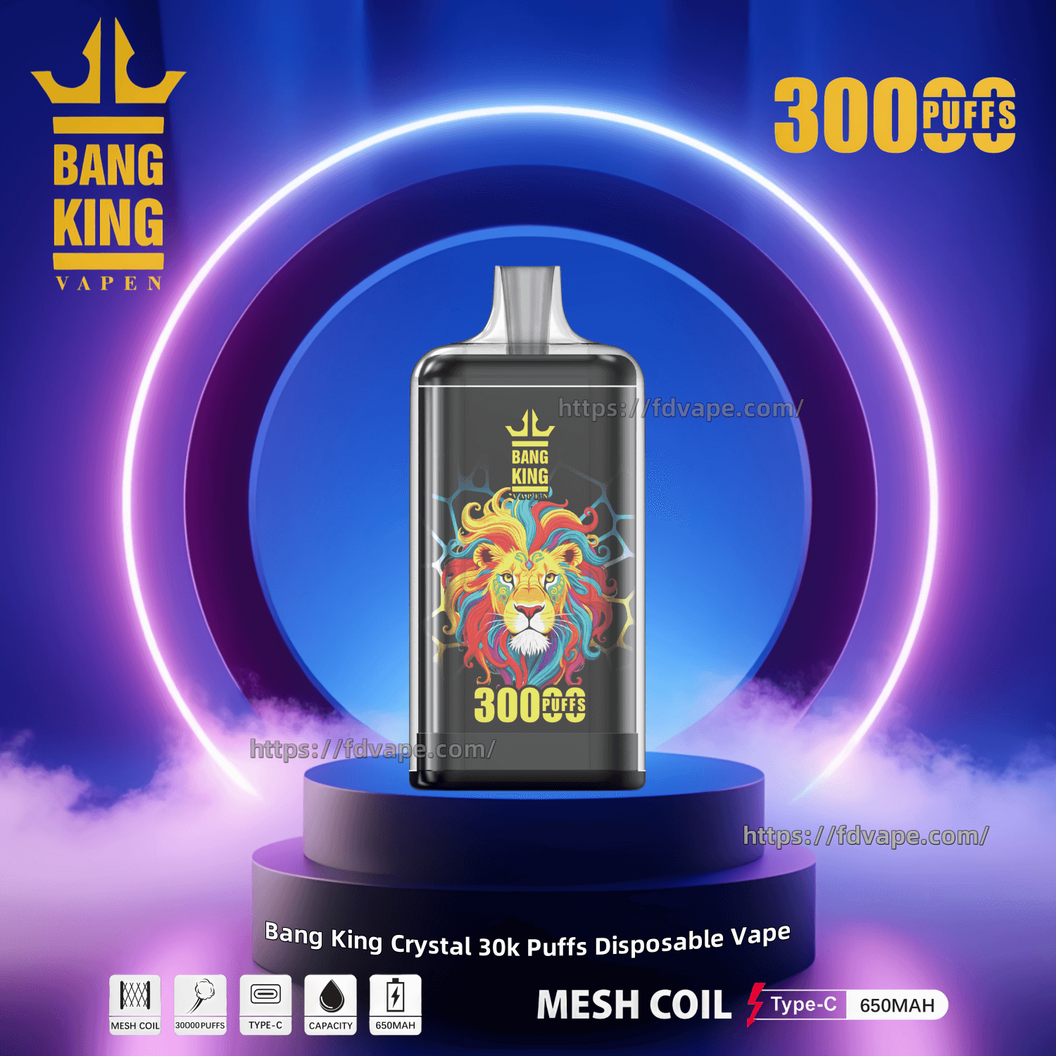 Bang King Crystal 30000 30k Puffs Penna per svapo usa e getta 2% 3% 5%  Nicotina 12 Gusti Puliti Premium ed Elegante | Vape Factory Direct - FDVAPE