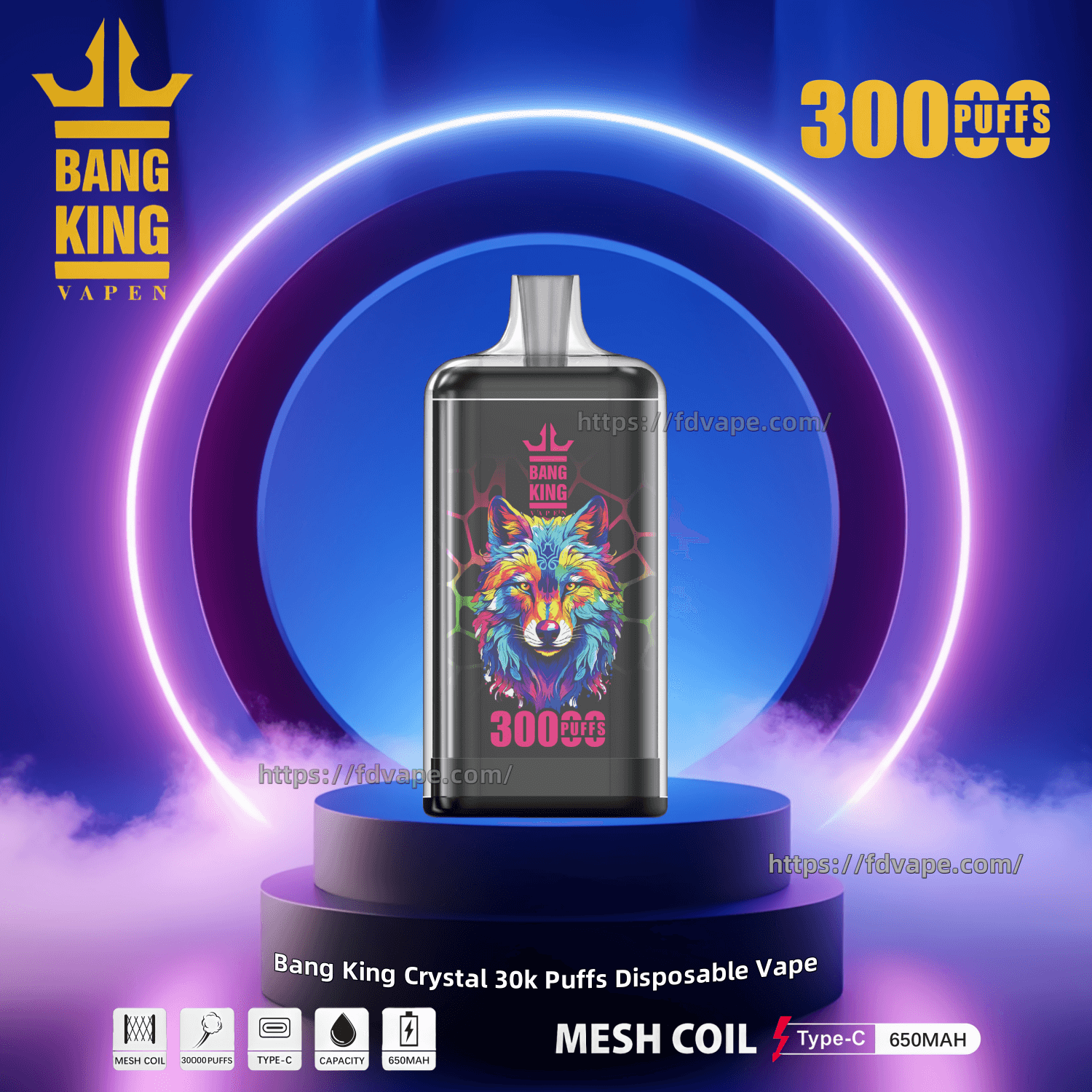 Bang King Crystal 30000 30k Puffs Disposable Vape Pen 2% 3% 5% Nicotine  12Tastes Clean Premium And Stylish | Vape Factory Direct