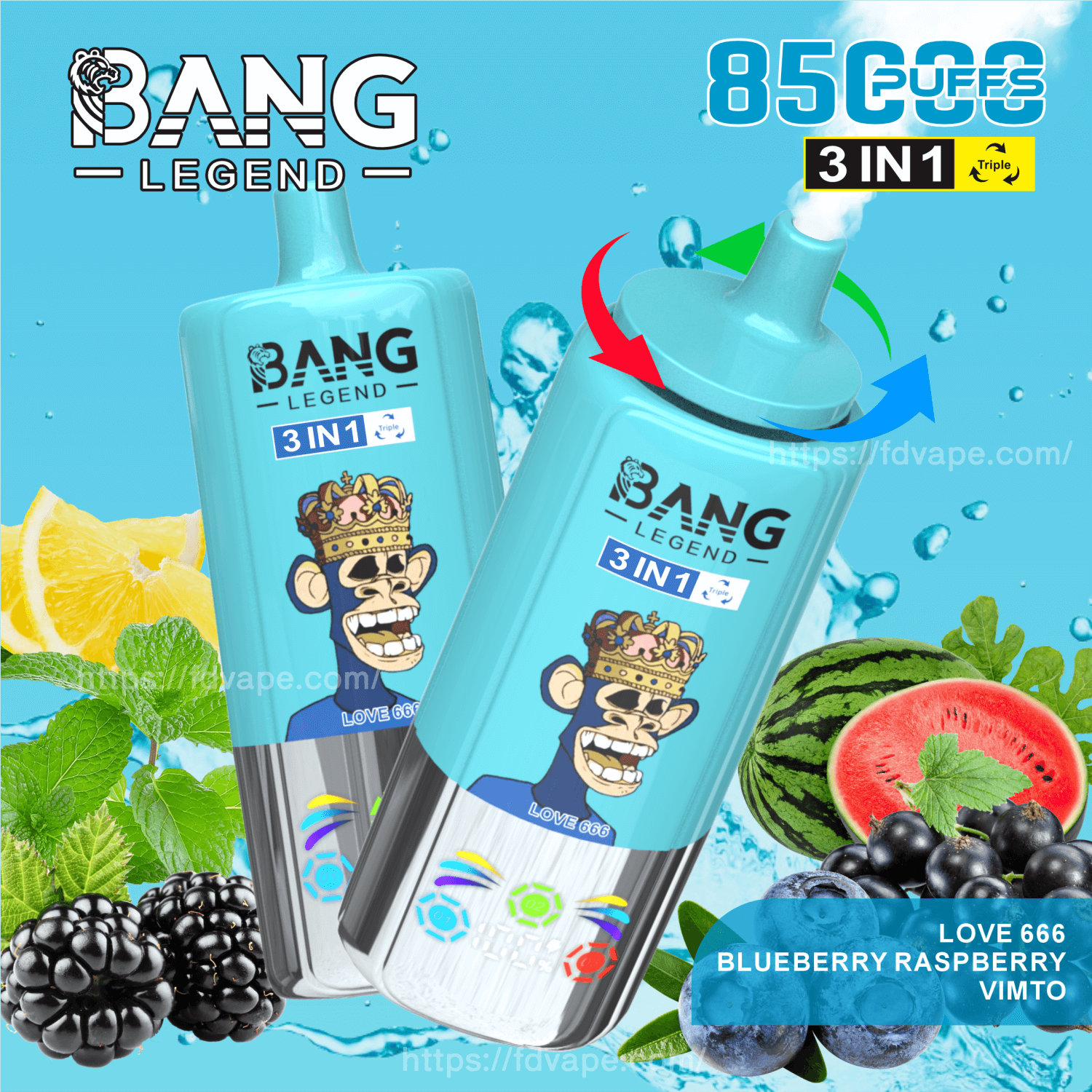 Bang Legend 85000 85K Puffs 3 in 1 Disposable Vape Triple Flavors 0% 2% 3%  5% Nicotine 15Tastes LED Display Screen | Vape Factory Direct - FDVAPE