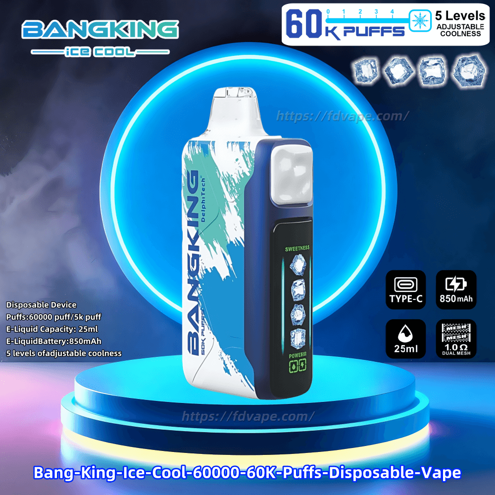 Bang King Ice Cool 60000 60K Puffs Disposable Vape 5 Level Adjustable  Cooling 2% 3% 5% Nicotine 12Tastes Smart LED Display | Factory Direct