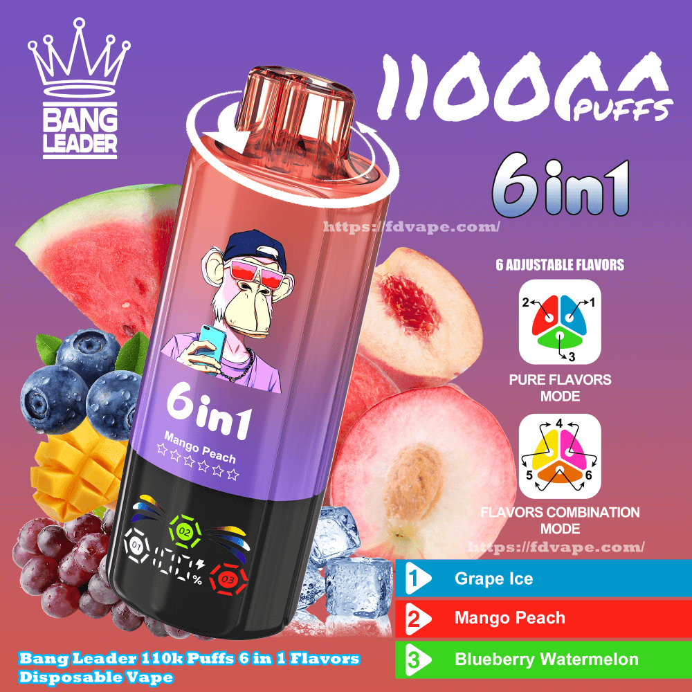 Bang Leader 110000 110k Puffs 6 in 1 Flavors Disposable Vape Adjustable  Flavors 2% 3% 5% Nicotine 10Tastes Smart Screen Display | Vape Factory  Direct - FDVAPE
