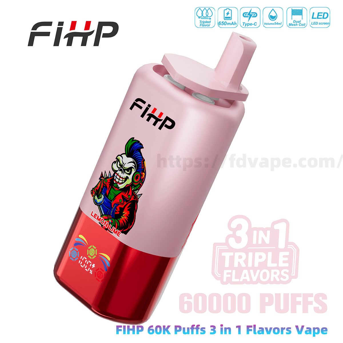 FIHP 60000 60K Puffs 3 in 1 Geschmacksrichtungen Einweg-Vape  Dreifachgeschmack 2% 5% Nikotin 10 Geschmacksrichtungen Intelligentes  LED-Display | Vape Factory Grohandel - FDVAPE