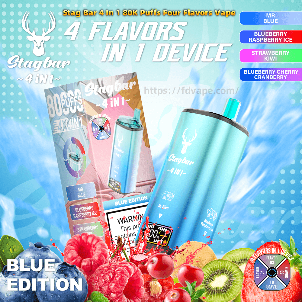 elfbar elfa kaufen Stag Bar 4 In 1 80000 80K Puffs Four Flavors Disposable Vape 2% Nicotine  10Tastes Smart LED Display | Vape Factory Direct
