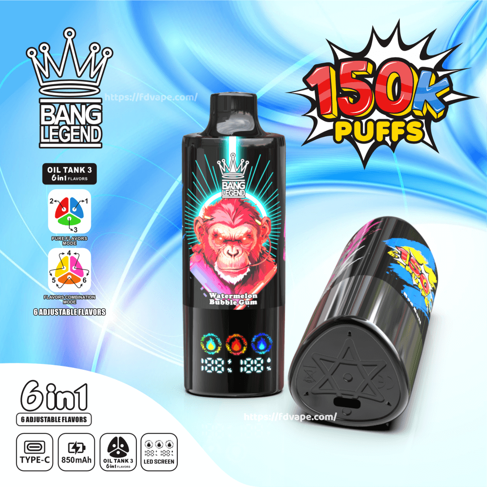 Bang Legend 150000 150k Puffs 6 in 1 Flavors Disposable Vape 2% 3% 5%  Nicotine 12Tastes Smart Display | Vape Factory Wholesale