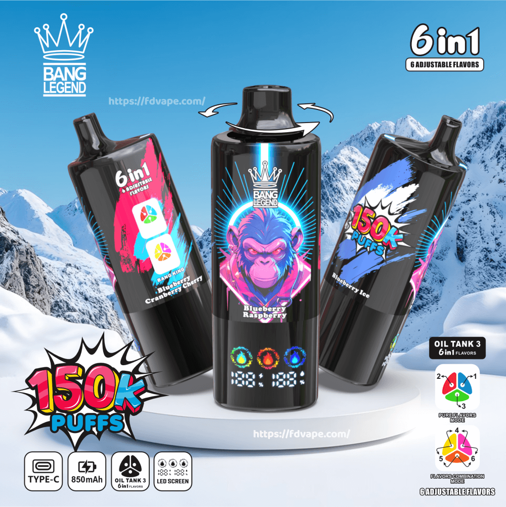 Bang Legend 150000 150k Puffs 6 in 1 Flavors Disposable Vape 2% 3% 5%  Nicotine 12Tastes Smart Display | Vape Factory Wholesale - FDVAPE