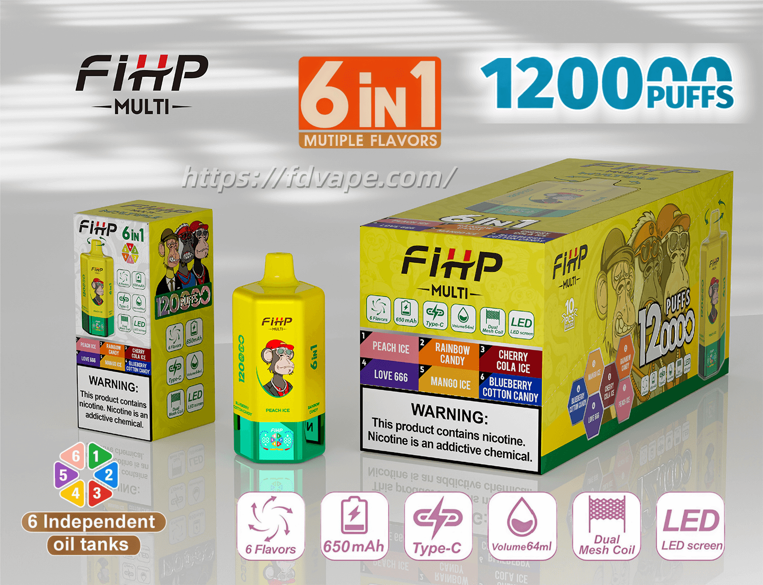 vape mehrere geschmäcker FIHP MULTI 120K Vape – 6-in-1-Geschmacksrichtungen 120.000 Züge –  Kingapevape main image 0
