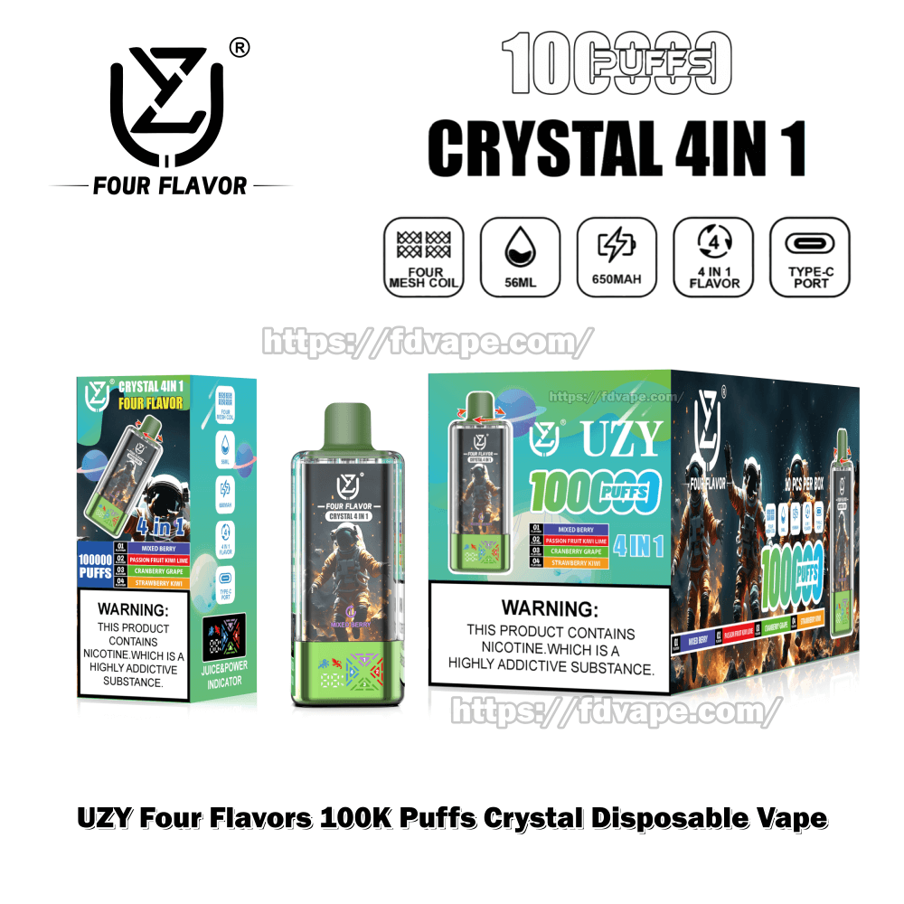UZY Four Flavors 100000 100K Puffs Disposable Vape Crystal 4 In 1 Flavors  2% 3% 5% Nicotine 10Tastes Smart Display | Vape Factory Wholesale