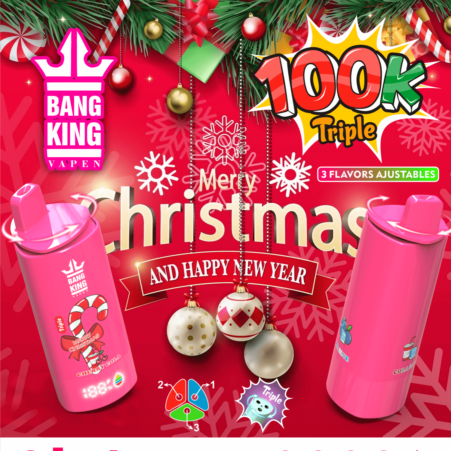 Bang King Triple 100000 100K Puffs 3 In 1 Flavors Disposable Vape Christmas  Special Limited Holiday Gift Box (12PCS Full Set) | Vape Factory Wholesale 
