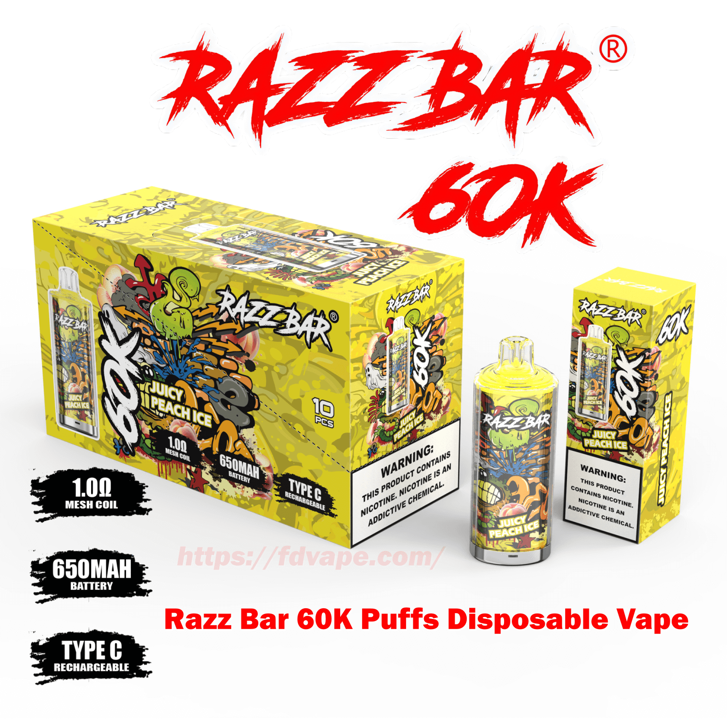 Razz Bar 60000 60K Puffs Crystal Disposable Vape 2% 5% Nicotines 16Tastes  Rechargeable Mesh Coil Vape Factory Wholesale