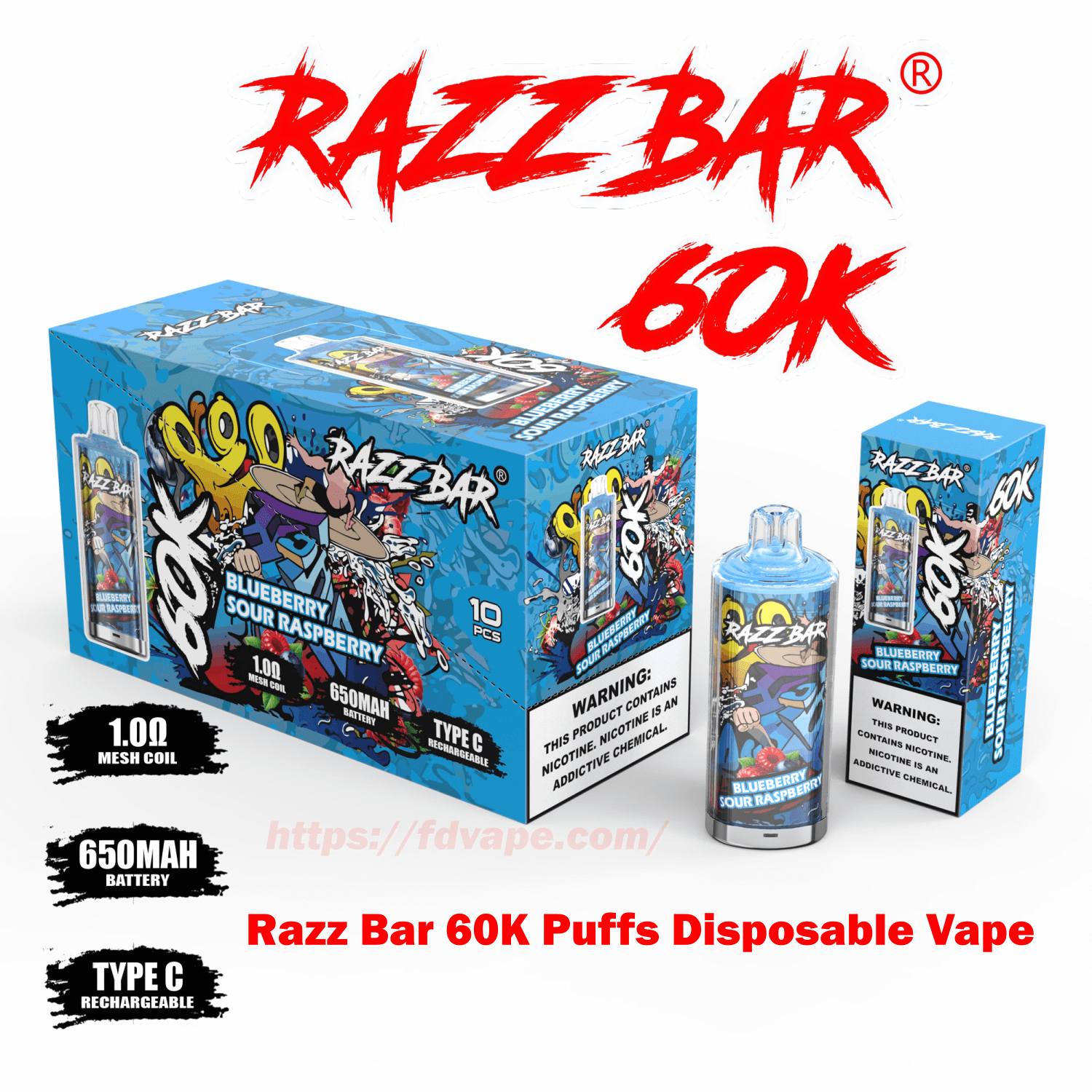 Razz Bar 60000 60K Puffs Crystal Disposable Vape 2% 5% Nicotines 16Tastes  Rechargeable Mesh Coil Vape Factory Wholesale - FDVAPE