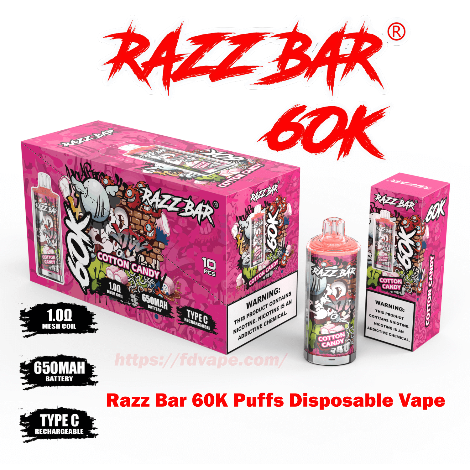 Razz Bar 60000 60K Puffs Crystal Disposable Vape 2% 5% Nicotines 16Tastes  Rechargeable Mesh Coil Vape Factory Wholesale - FDVAPE