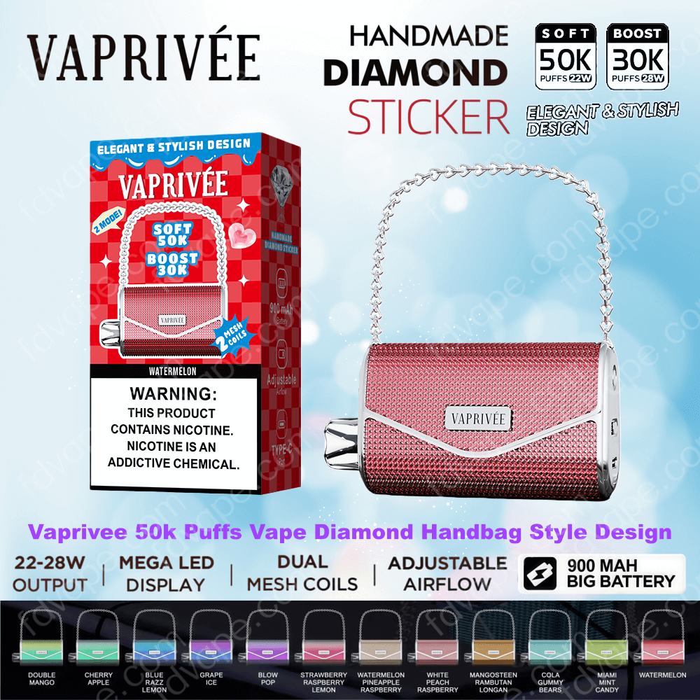 VAPRIVE 50000 50K Puffs Dual Mode Disposable Vape Diamond Handbag Style Design 12Tastes Vape Factory Wholesale - FDVAPE VAPRIVE 50000 50K Puffs Dual Mode Disposable Vape Diamond Handbag Style Design 12Tastes Vape Factory Wholesale - FDVAPE