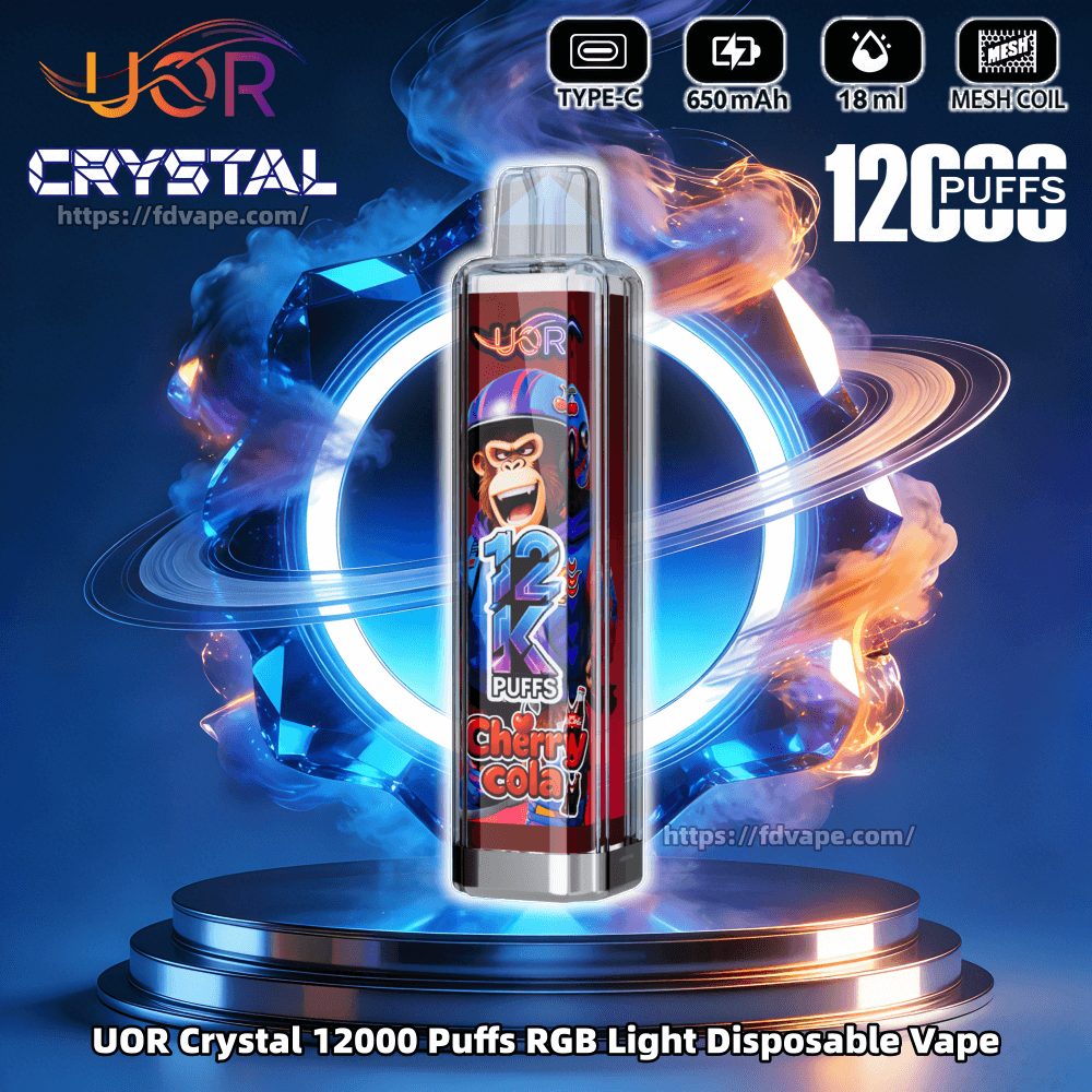 UOR Crystal 12000 12K Puffs Disposable Vape Pen 2% 5% Nicotines 12Tastes  Rechargeable RGB Light Vape Factory Wholesale