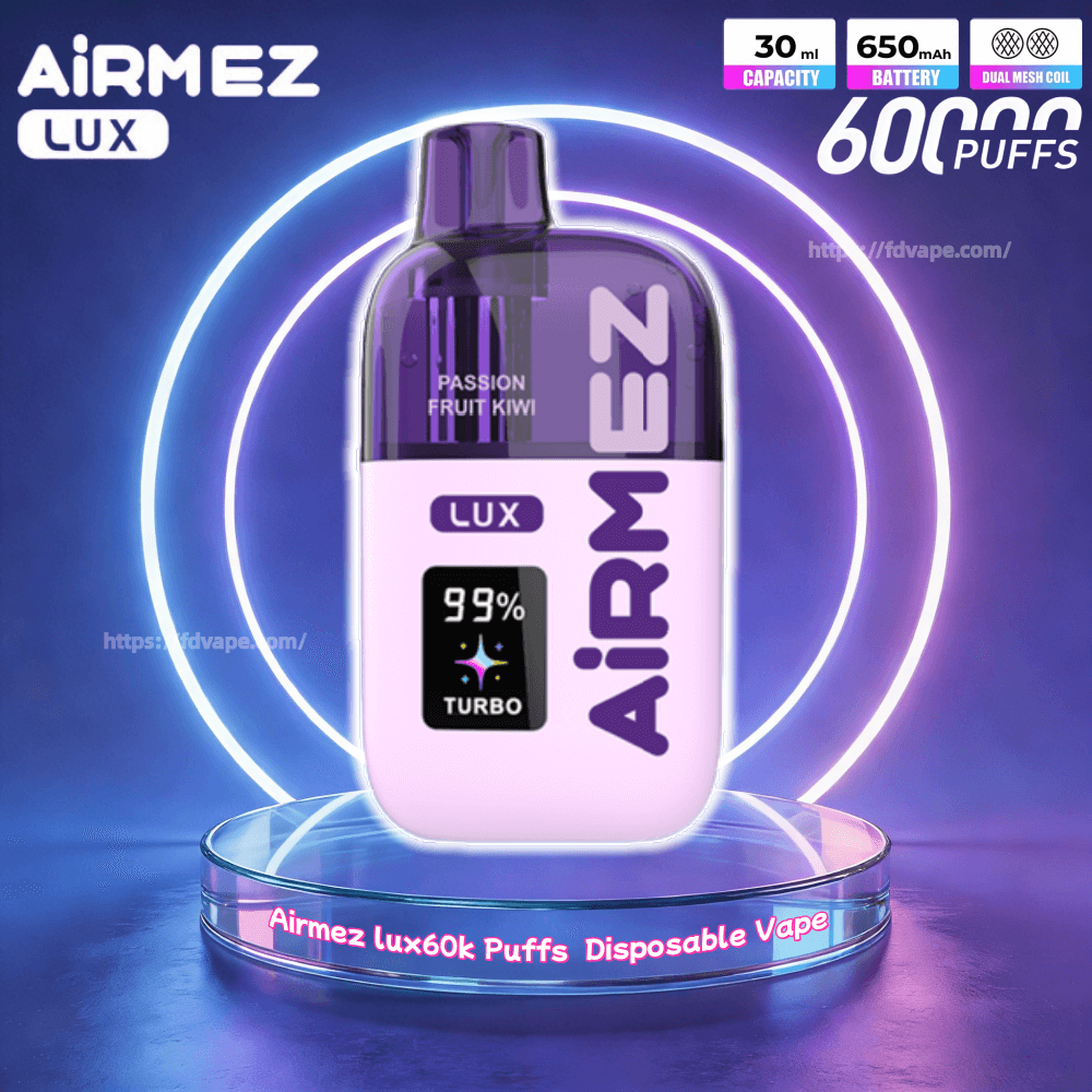 Airmez lux 60000 60k Puffs Disposable Vape Visible Tank 0% 2% 3% 5%  Nicotines 10Tastes Smart LED Display Vape Factory Wholesale
