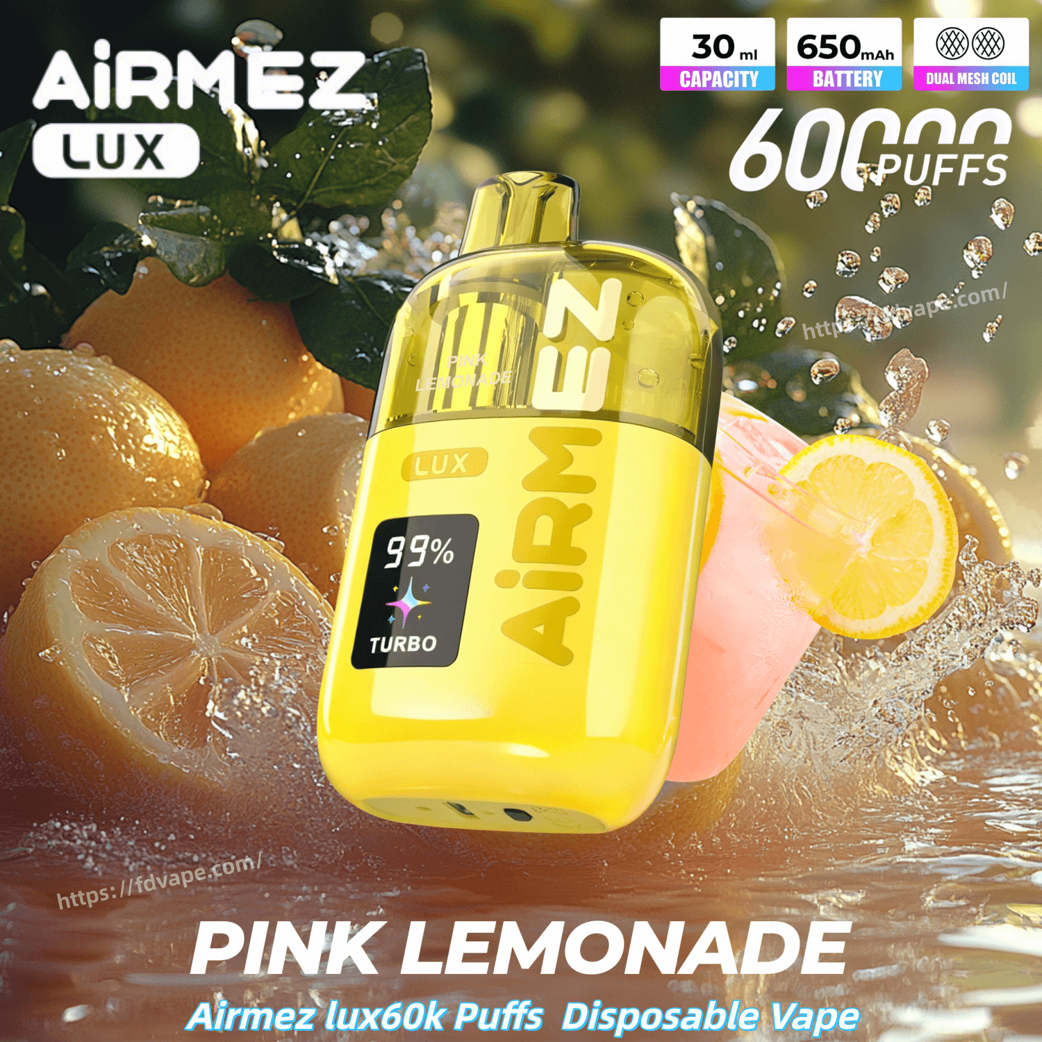 Airmez lux 60000 60k Puffs Disposable Vape Visible Tank 0% 2% 3% 5%  Nicotines 10Tastes Smart LED Display Vape Factory Wholesale