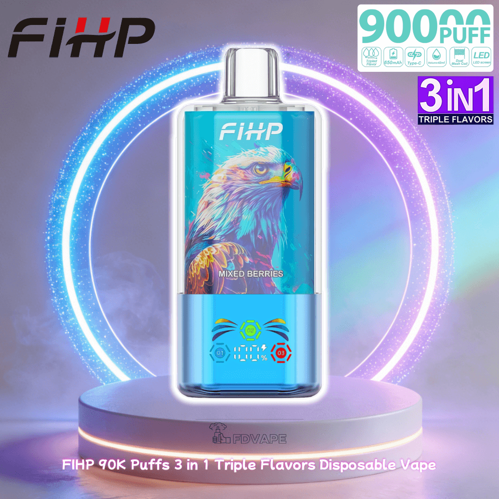 FIHP 90000 90K Puffs 3 in 1 Triple Flavours Einweg-Vape Dual Mesh Coil 2%  5% Nikotin 10Tastes Smart Display Vape Factory Grohandel - FDVAPE