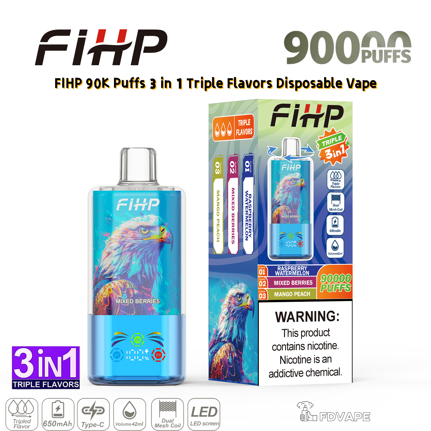 elfbar elfa master akku FIHP 90000 90K Puffs 3 in 1 Triple Flavours Dual Mesh Coil Einweg-Vaporizer  mit LED-Anzeige – SleekVape
