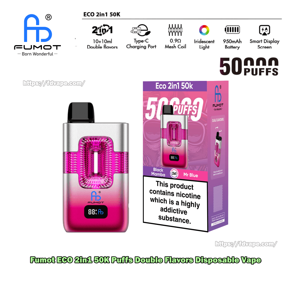 Fumot ECO 2in1 50000 50K Puffs Double Flavours Einweg-Vape 2% 3% 5% Nikotin  24Tastes Smart Display Vape Factory Großhandel
