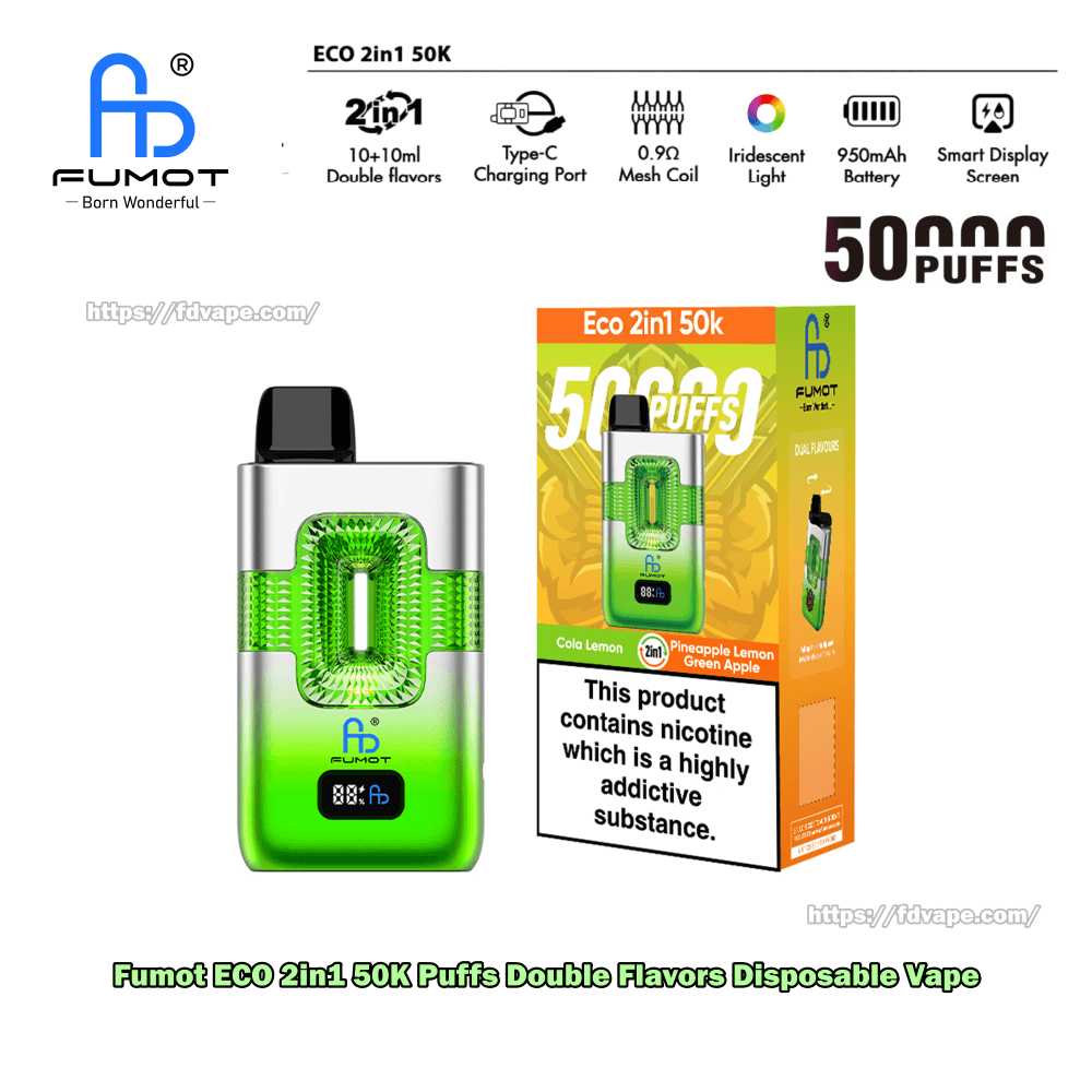 Fumot ECO 2in1 50000 50K Puffs Double Flavors Disposable Vape 2% 3% 5% Nicotines 24Tastes Smart Display Vape Factory Wholesale - FDVAPE Fumot ECO 2in1 50000 50K Puffs Double Flavors Disposable Vape 2% 3% 5% Nicotines 24Tastes Smart Display Vape Factory Wholesale - FDVAPE