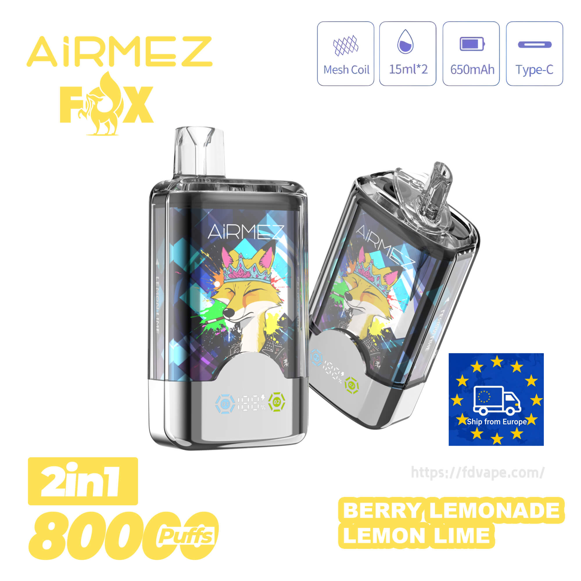 elfbar elfa kaufen EU Warehouse Airmez FOX 4 IN 1 120k Puffs Disposable Vape Wholesale – Vapz  Vape Wholesale main image 1