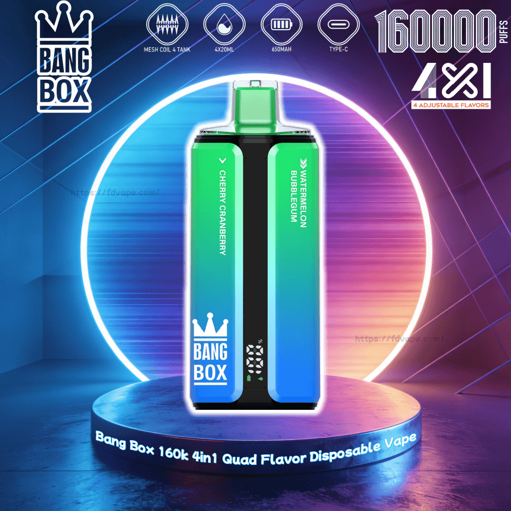 Bang Box 160000 160K Puffs Disposable Vape 4 in 1 Flavor Chamber 0% 2% 3%  5% Nicotines 10Tastes Smart LED Display Factory Direct - FDVAPE