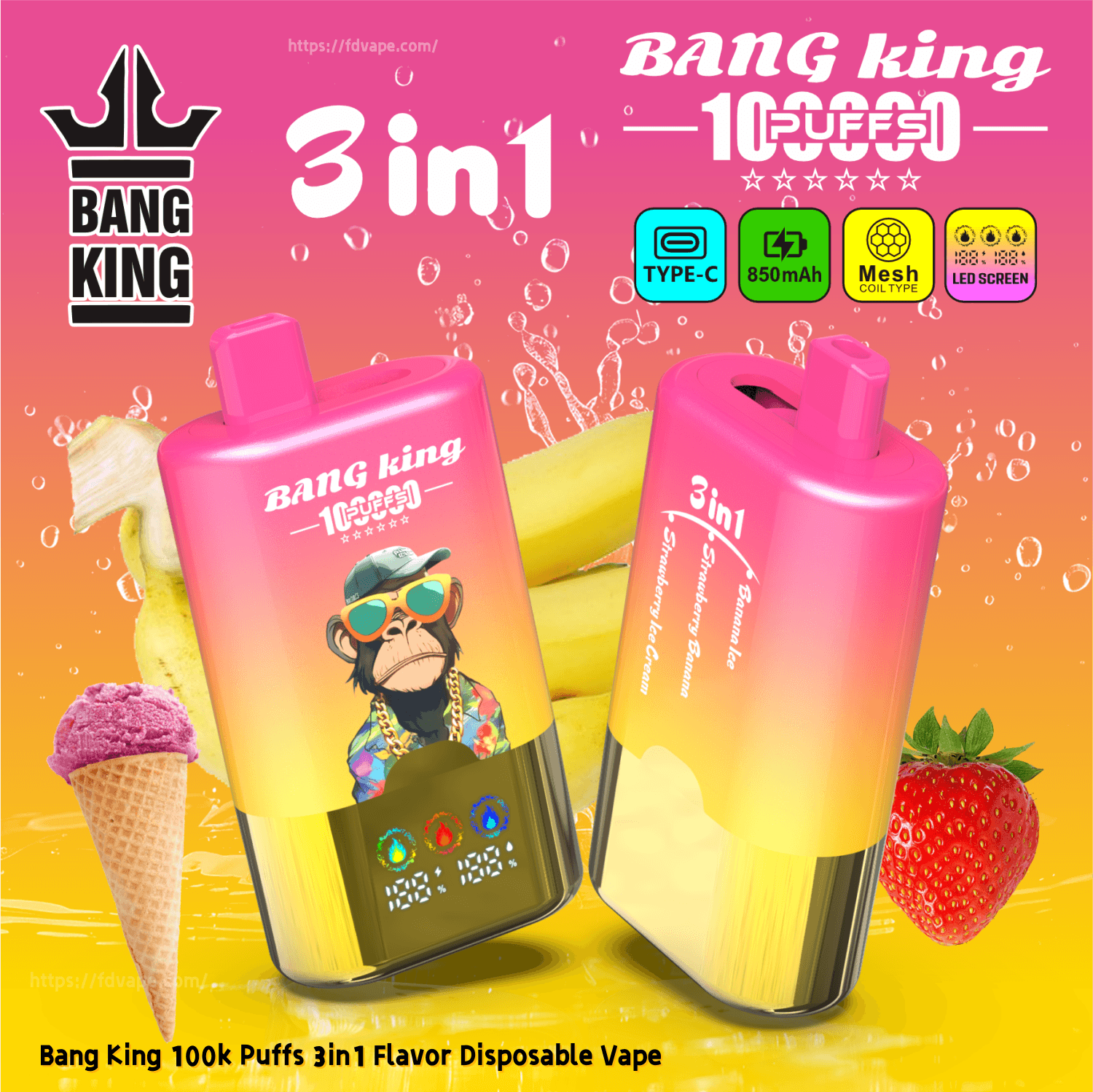 Bang King 100000 100K Puffs Disposable Vape 3 in 1 Flavors Chamber