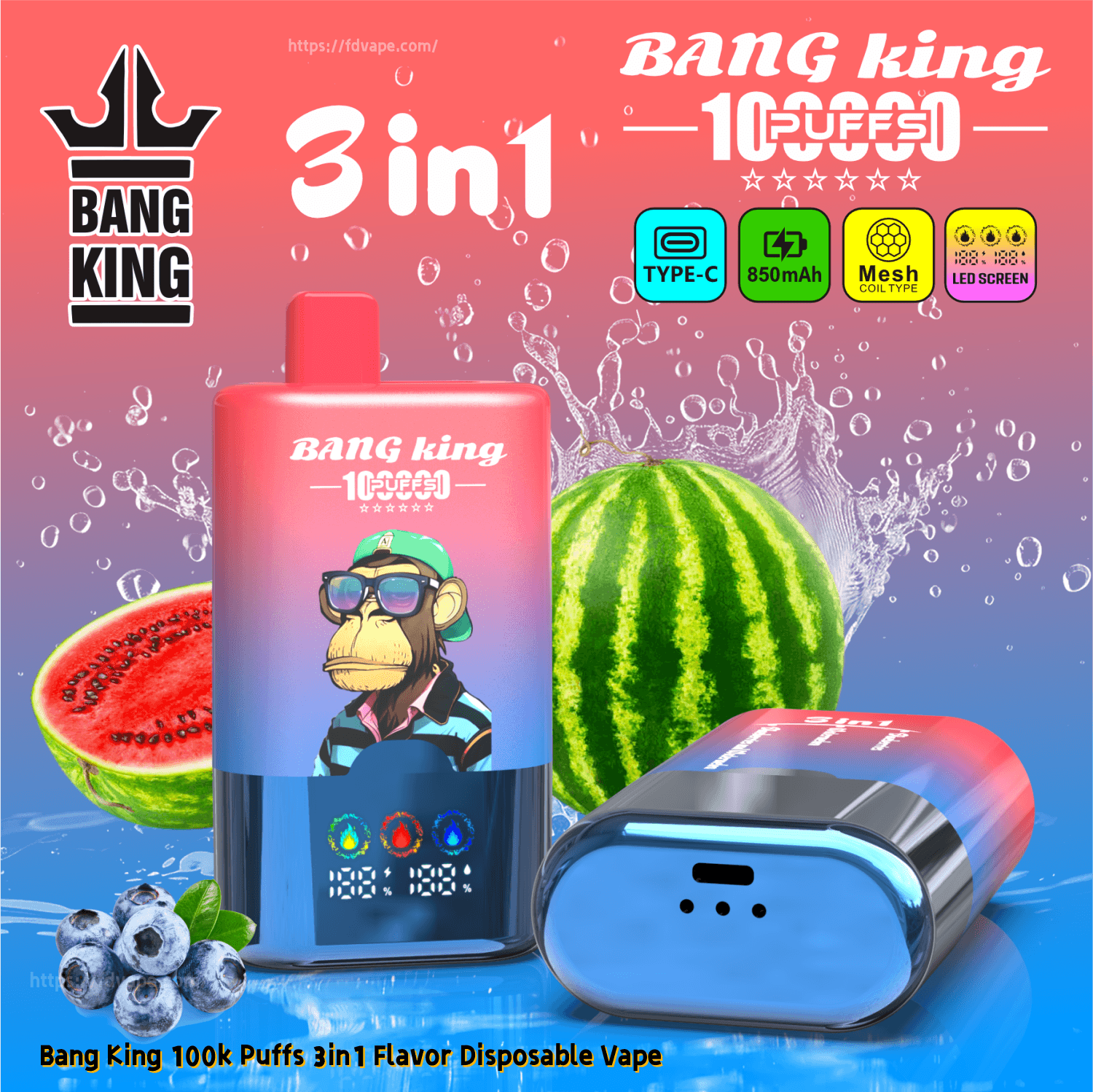 Bang King 100000 100K Puffs Disposable Vape 3 in 1 Flavors Chamber