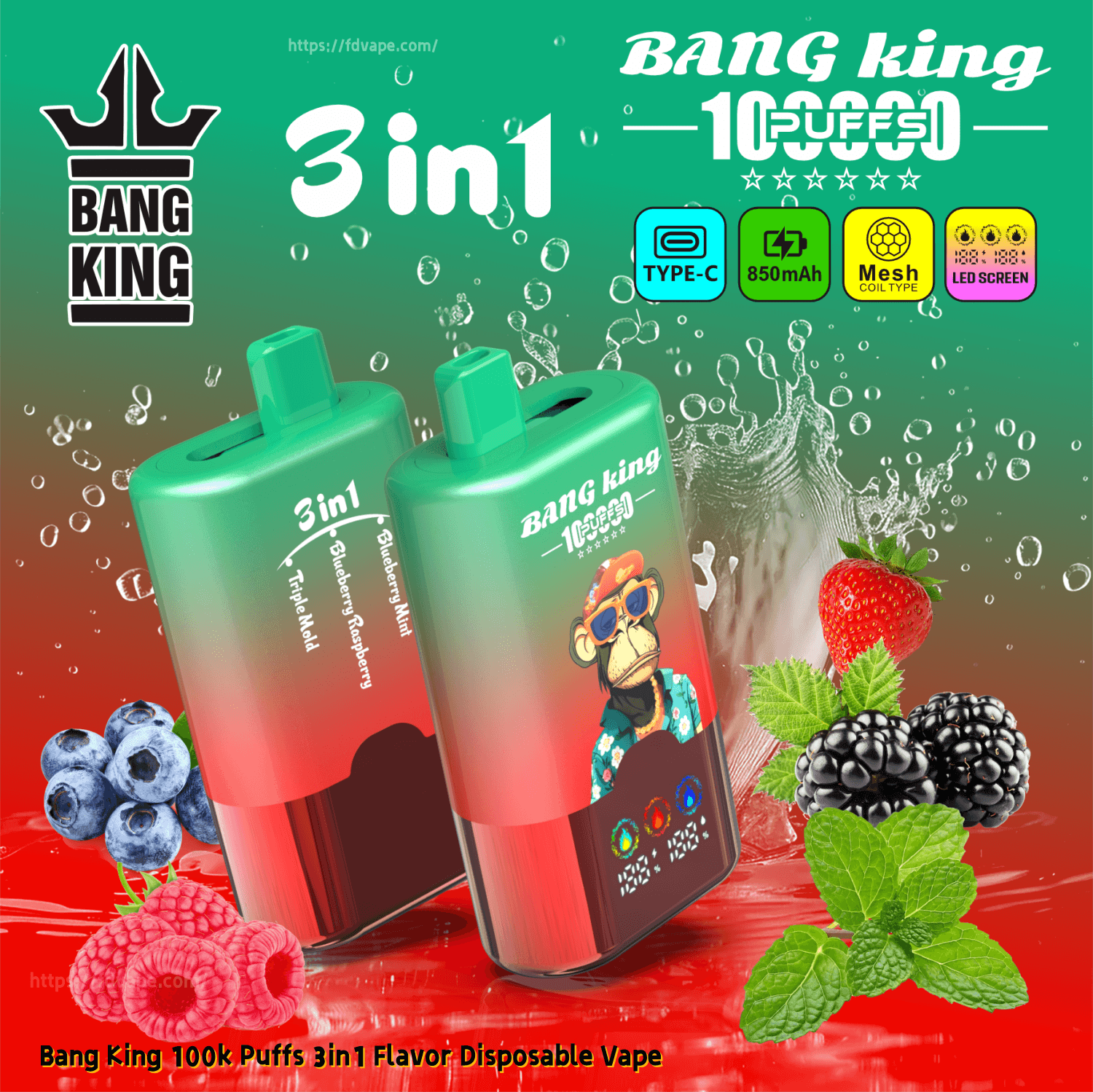 Bang King 100000 100K Puffs Disposable Vape 3 in 1 Flavors Chamber