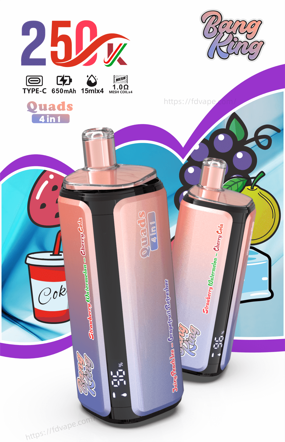 Bang King 250000 250k Puffs 4 in 1 Flavors Disposable Vape 0% 2% 3