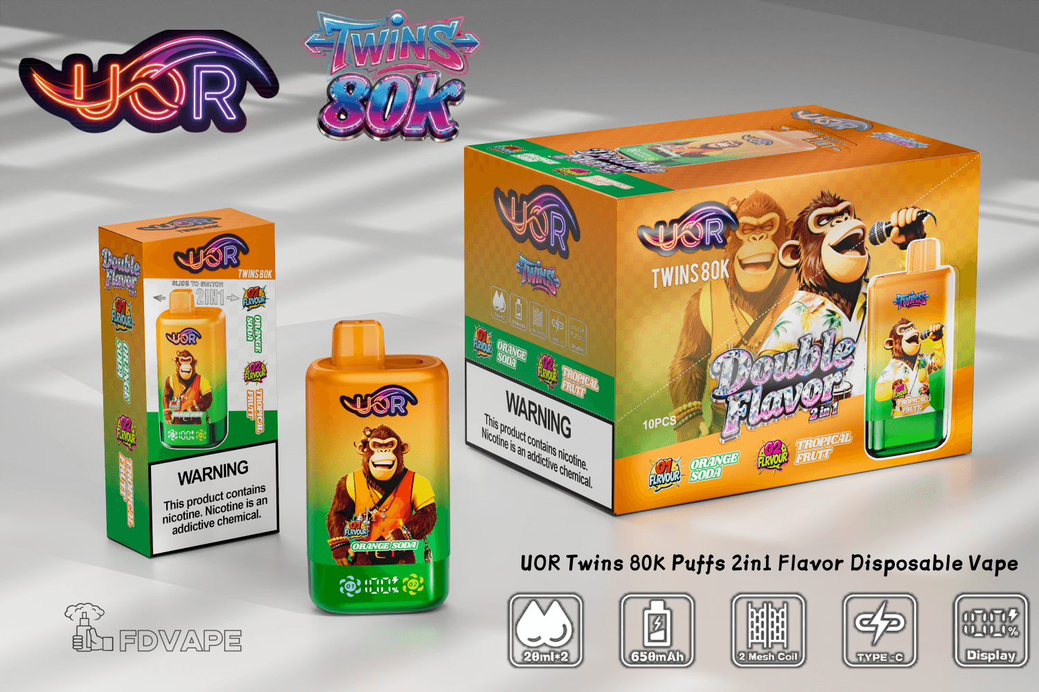 UOR Twins 80000 80k Puffs Double Flavor Disposable Vape 2% 5% Nicotines 10Tastes Smart Screen Display Vape Factory Direct - FDVAPE UOR Twins 80000 80k Puffs Double Flavor Disposable Vape 2% 5% Nicotines 10Tastes Smart Screen Display Vape Factory Direct - FDVAPE