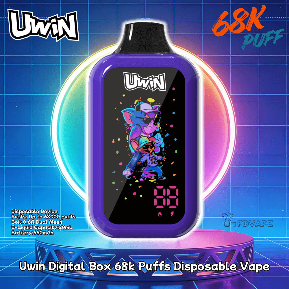 digital disposable vape Uwin Digital Box 68000 68K Puffs Disposable Vape Dual Mesh Coil 0% 2% 3% 5%  Nicotines 10Tastes Digital Display Screen Factory Direct