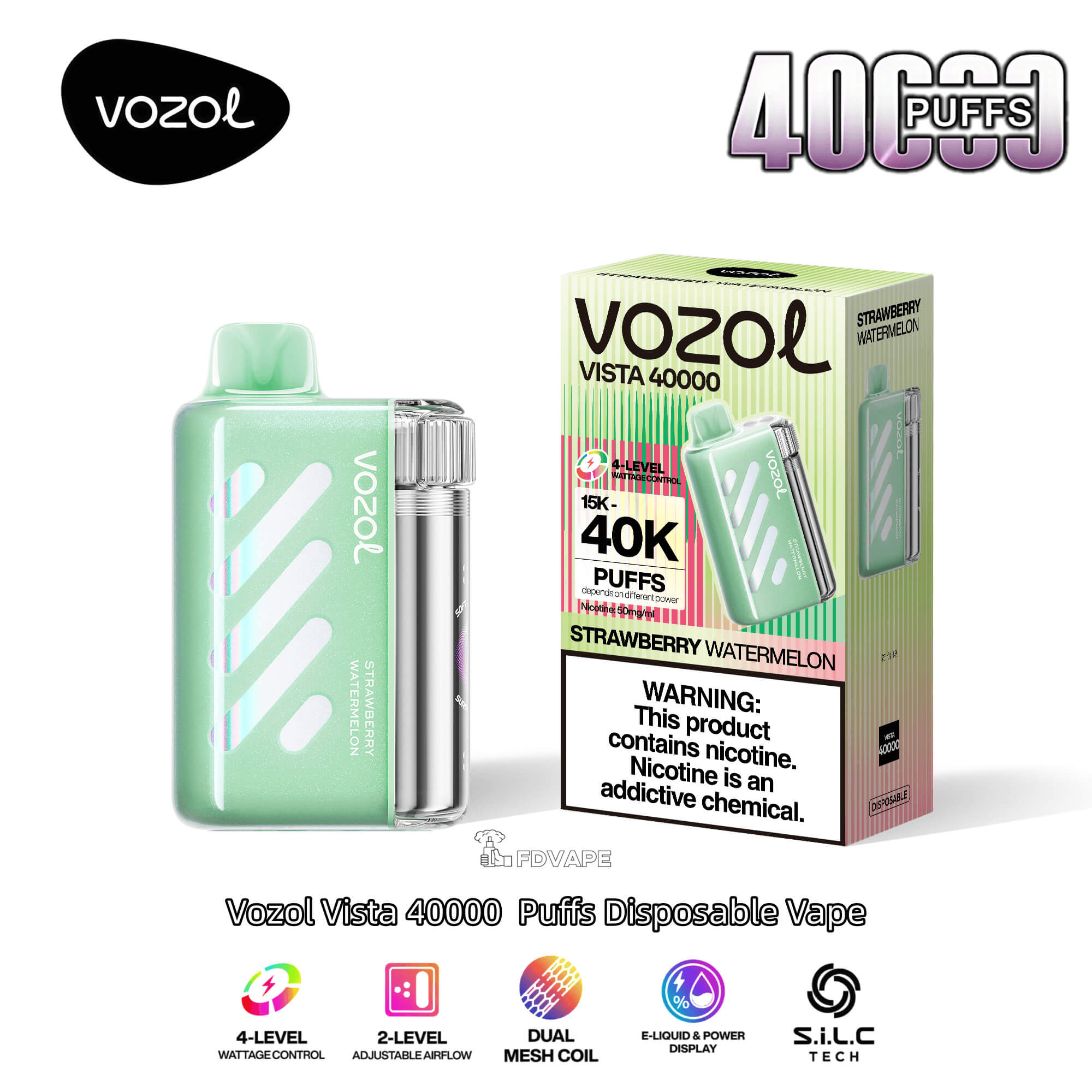 Vozol Vista 40000 40K Puffs Disposable Vape 4 Power Modes | 2 Airflow  Levels 5% Nicotines 23Tastes Digital Screen Factory Direct
