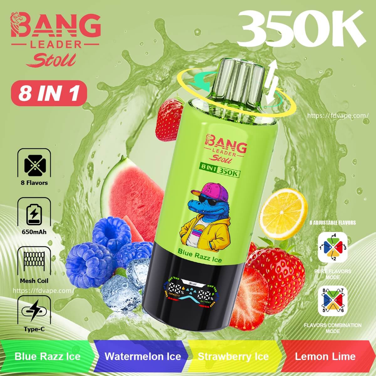 Bang Leader Stoll 350000 350K Puffs Disposable Vape 4 In 1 Flavor System 8  In 1 Flavor Mixing Smooth Vapor Performance - FDVAPE