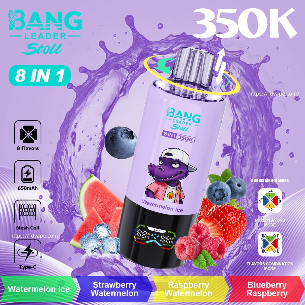 Bang Leader Stoll 350000 350K Puffs Disposable Vape 4 In 1 Flavor System 8  In 1 Flavor Mixing Smooth Vapor Performance - FDVAPE