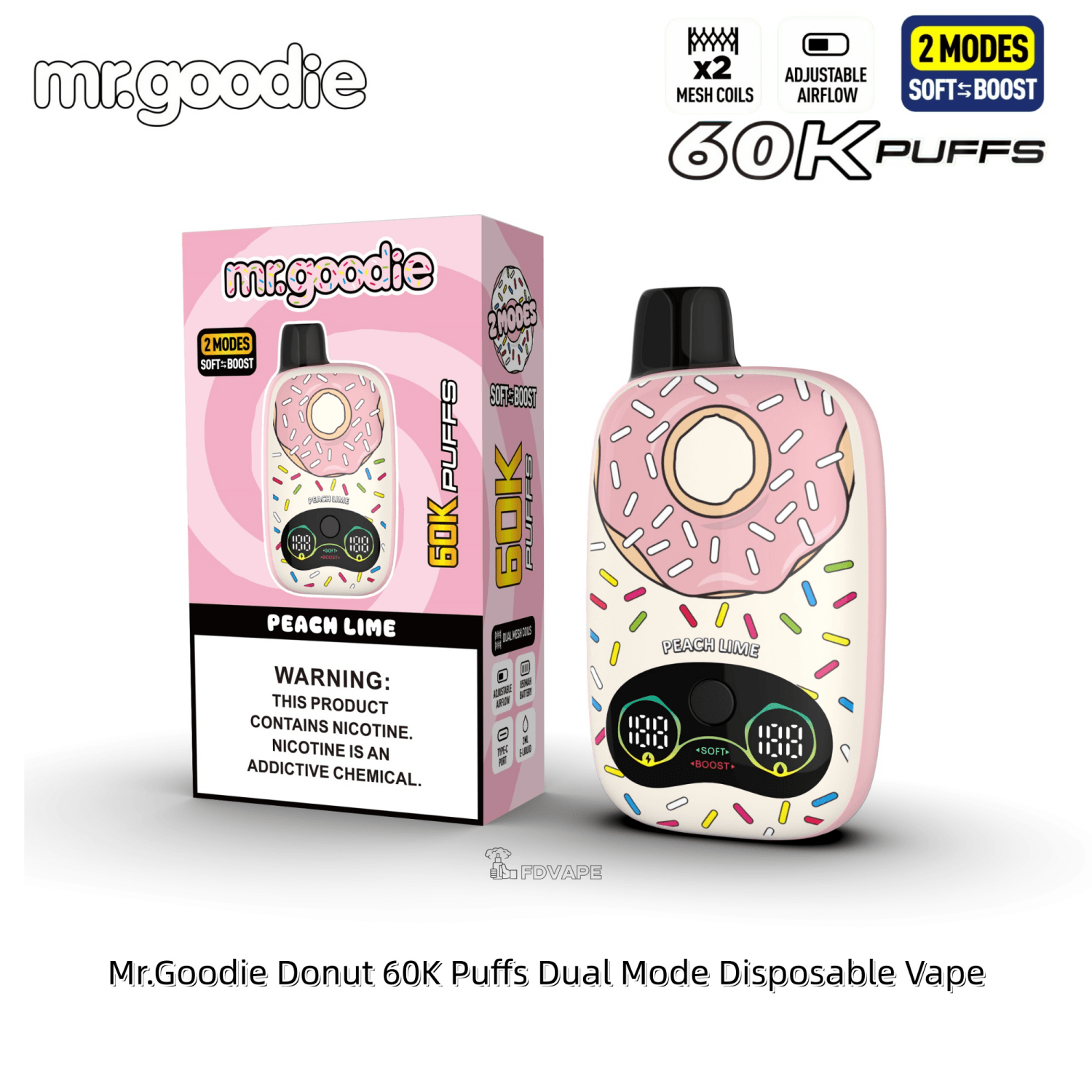 Mr.Goodie Donut 60000 60K Puffs Disposable Vape – Dual Mode Boost Vape With  Mesh Coil Smart LED Display & Rich Flavor Performance