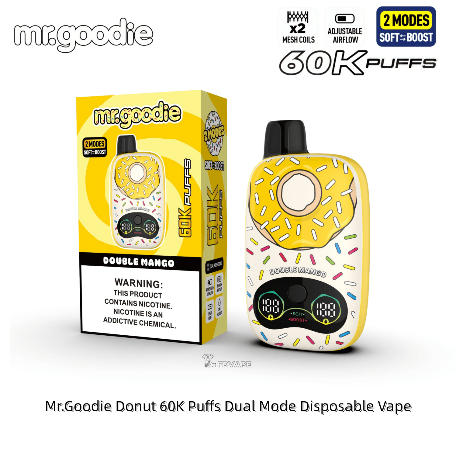 Mr.Goodie Donut 60000 60K Puffs Disposable Vape – Dual Mode Boost Vape With  Mesh Coil Smart LED Display & Rich Flavor Performance