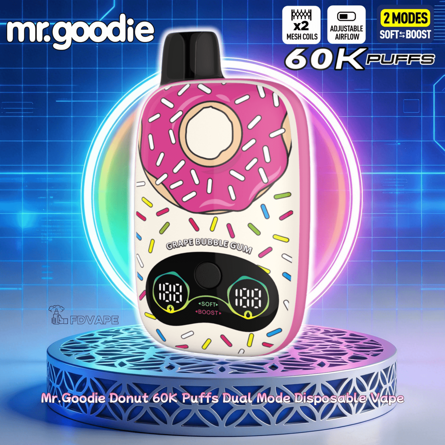 Mr.Goodie Donut 60000 60K Puffs Disposable Vape – Dual Mode Boost Vape With  Mesh Coil Smart LED Display & Rich Flavor Performance